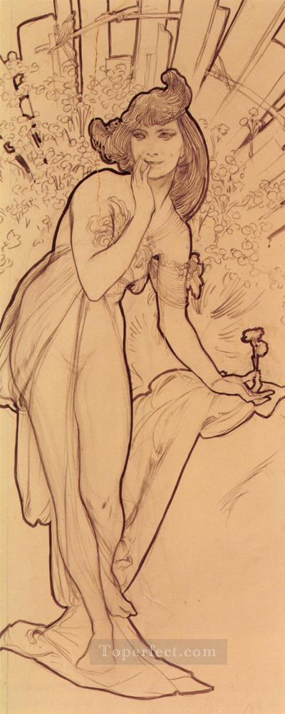 Carnation Czech Art Nouveau distinct Alphonse Mucha Oil Paintings